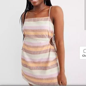NWT: Aerie Side Cut Out Mini Dress Pink Beige Linen Blend Stripe Print, Large